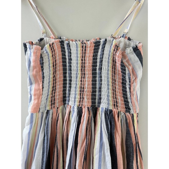 Free People Lilah Striped Printed Smocked Button Pleated Tube Midi Dress Size XS - Picture 9 of 13